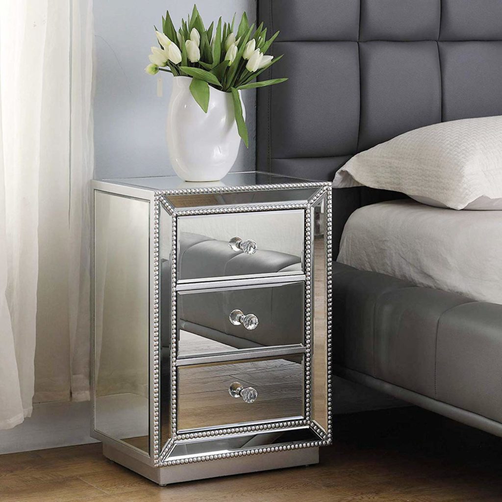 mirrored bedroom nightstand end table