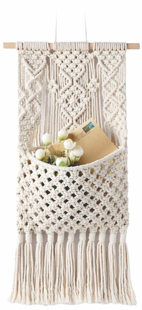 boho macrame storage wall decoration