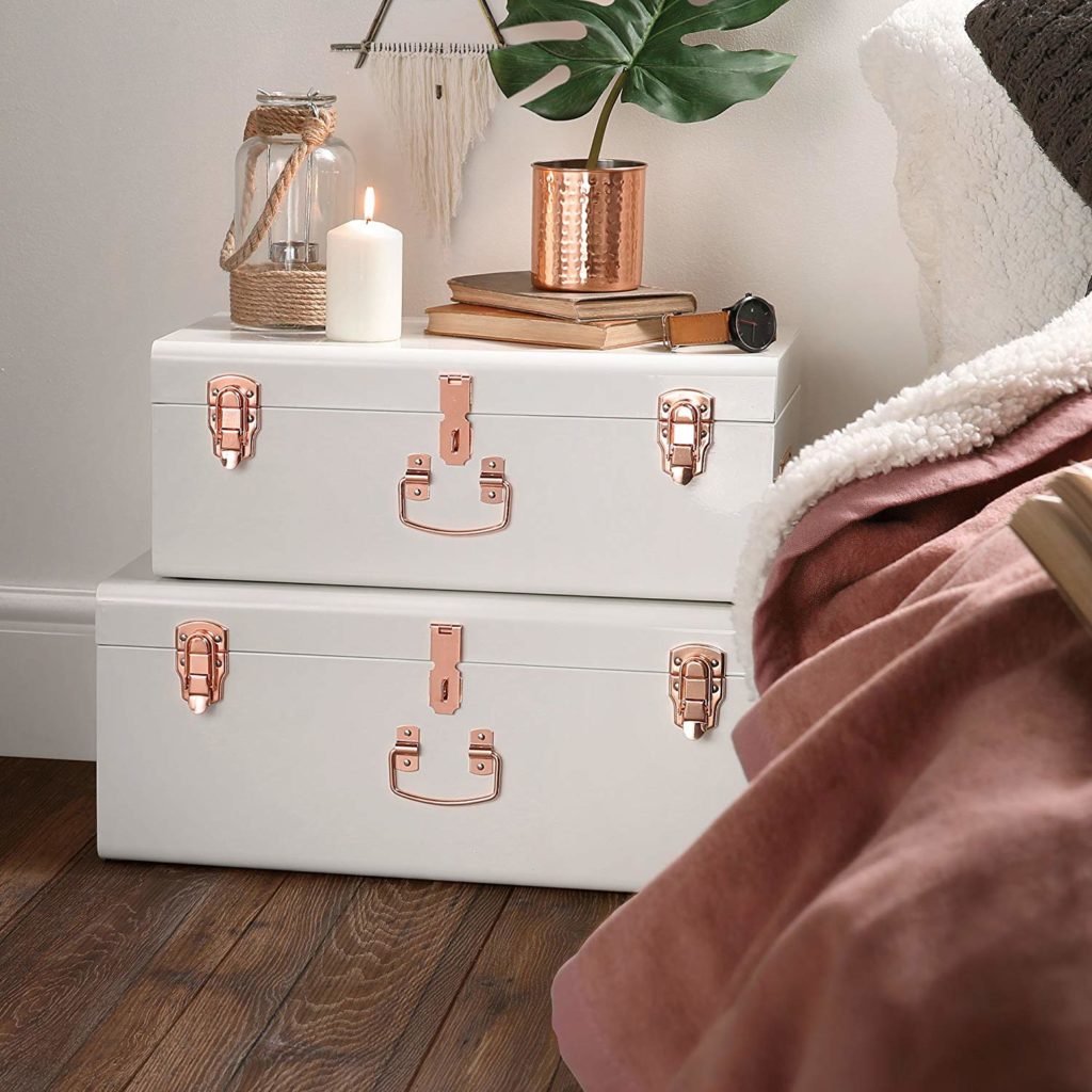 decorative storage white and rose gold storage trunks