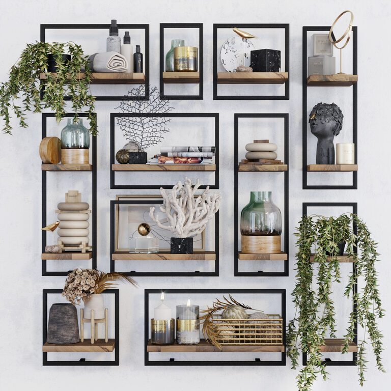 metal and wood modular shelves