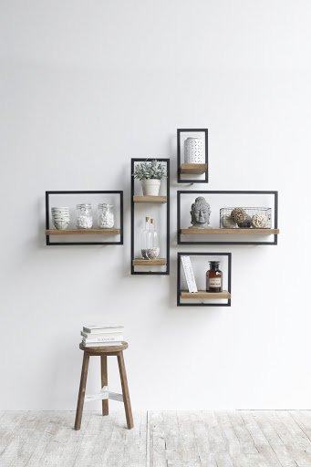 metal and wood modular shelving