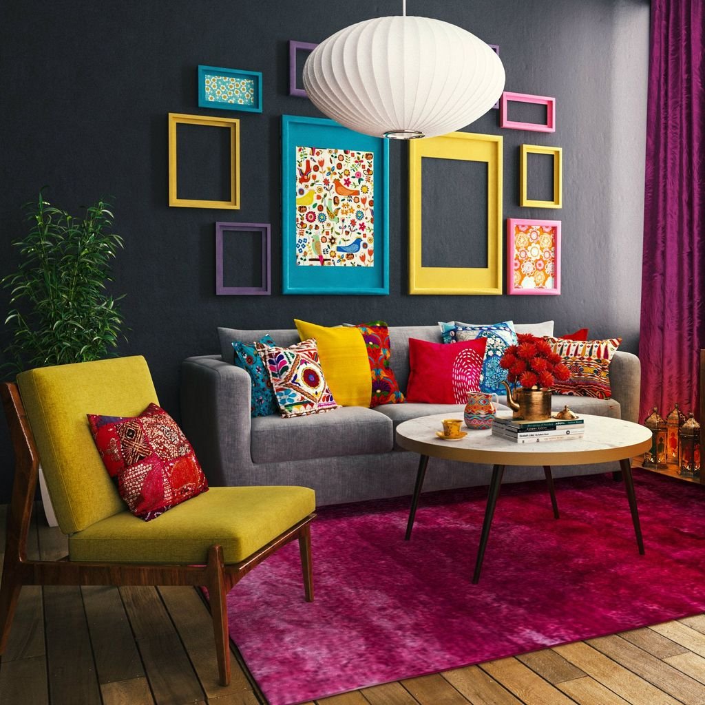 bold colors in a small living room