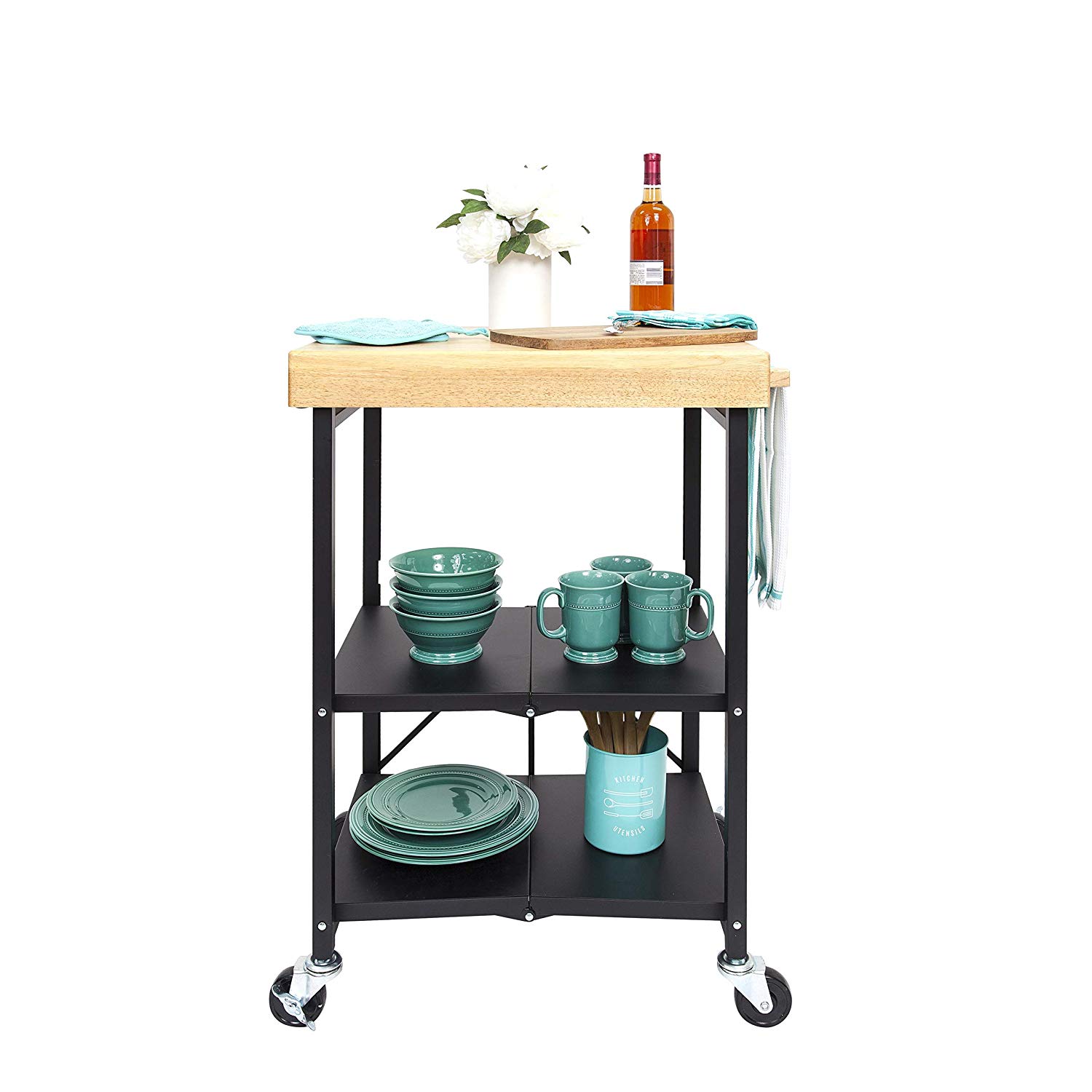 Origami foldable kitchen island storage cart