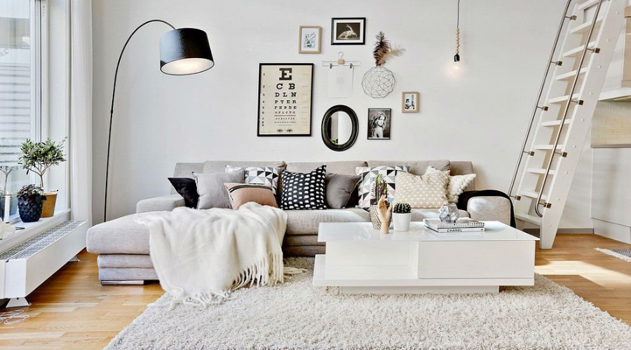 black gray and white scandinavian living room