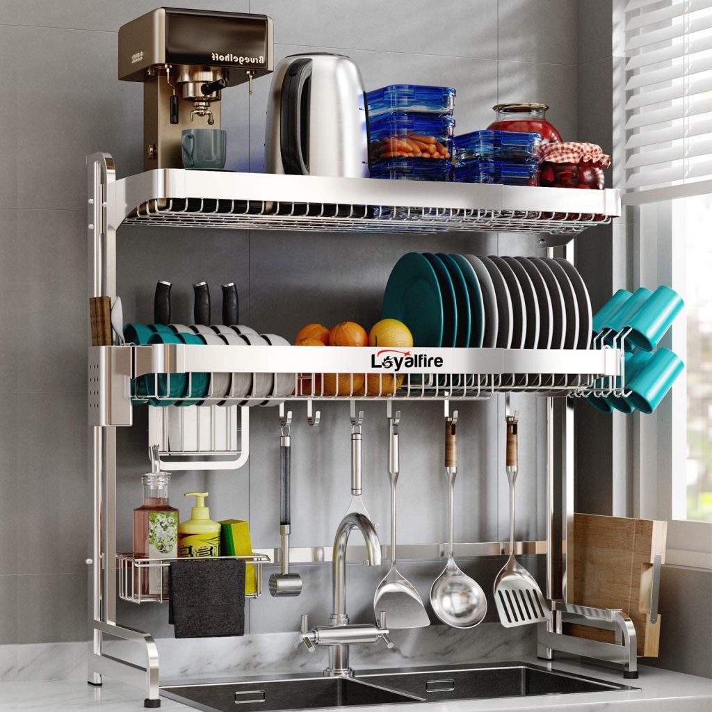 space saving 2 shelf over-the-sink dish drainer rack