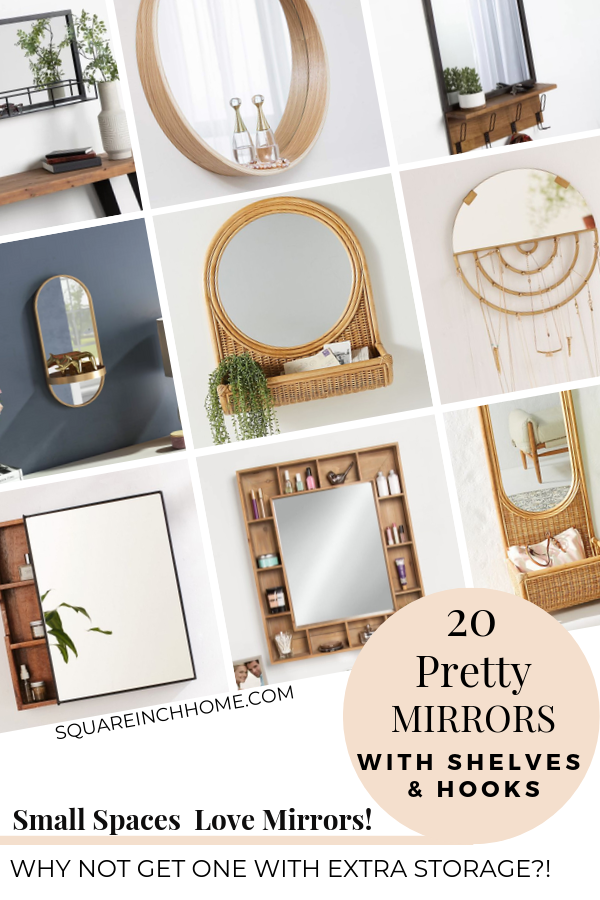 Mirrors with shelves and hooks