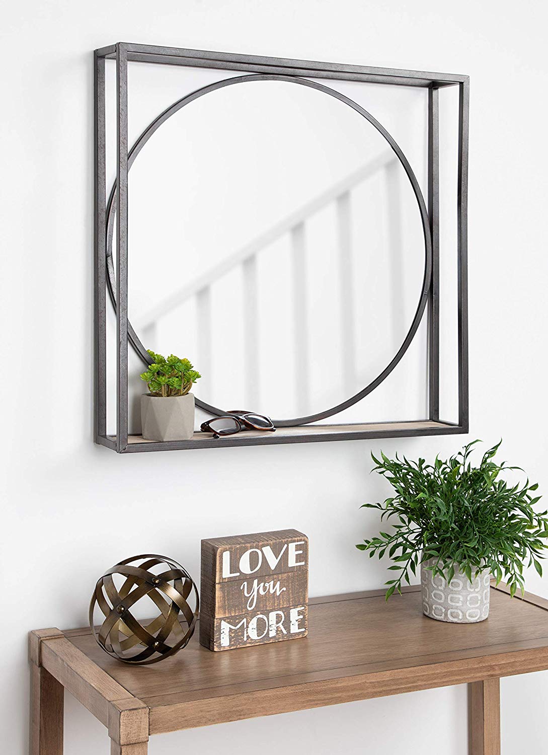 Rustic Iron Round Mirror With shelf