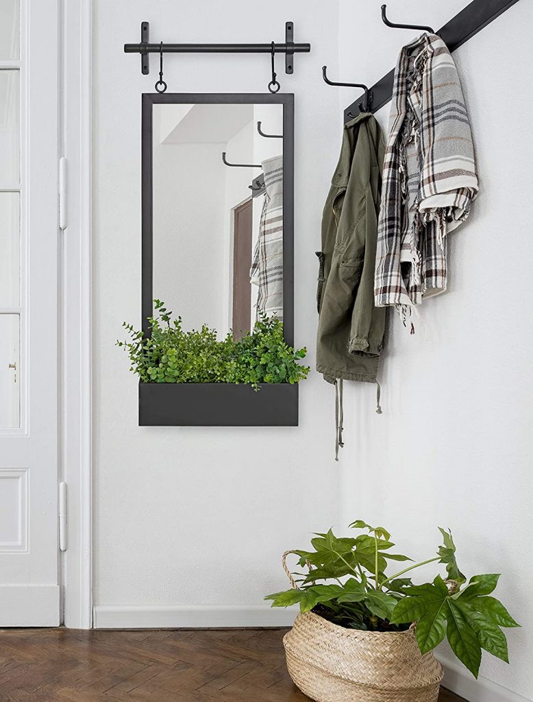 barn-door entryway mirror with shelf 