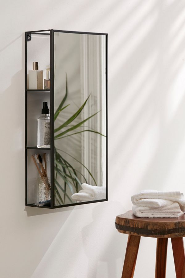 bathroom mirror with hidden shelves