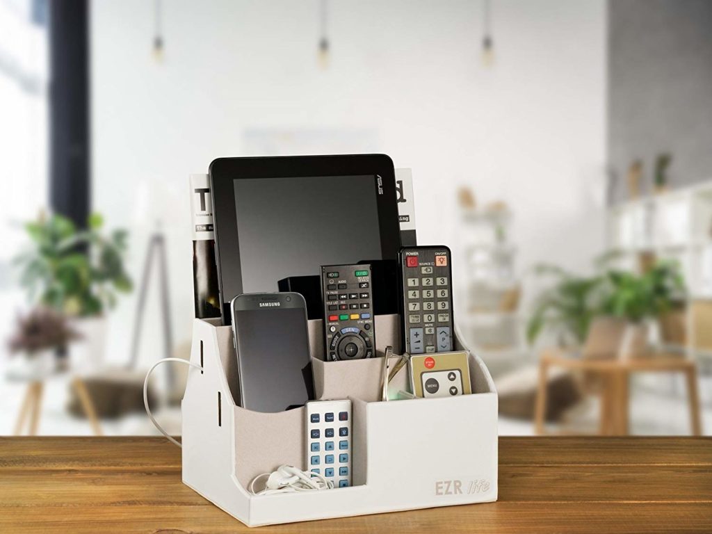 All-in-One Remote Control Holder, Caddy, Organizer - White Leather