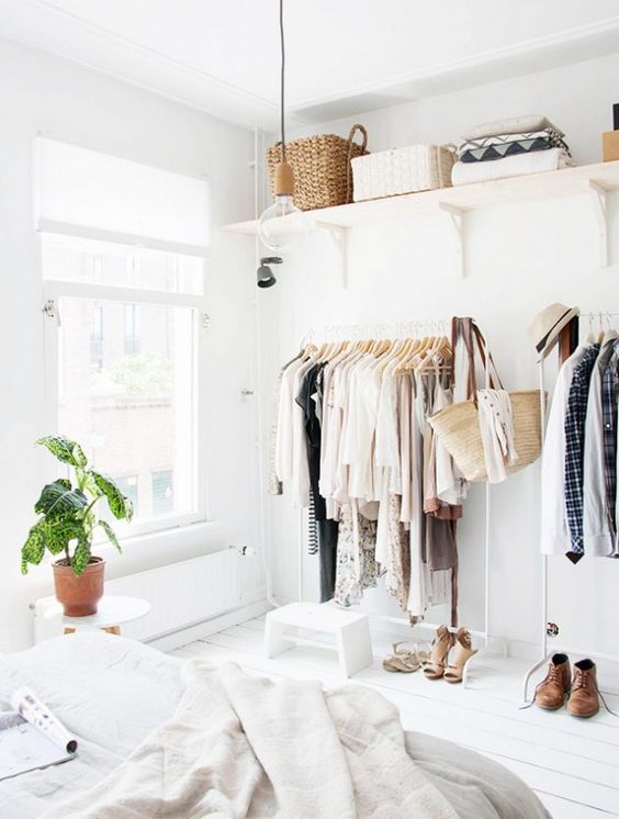 pretty minimalist makeshift closet