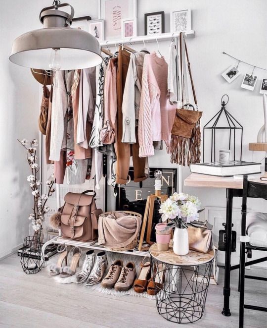 stylish makeshift open closet for small spaces.
