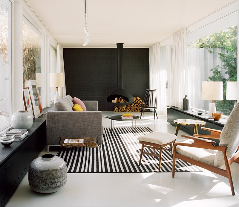 black brick accent wall in small living room