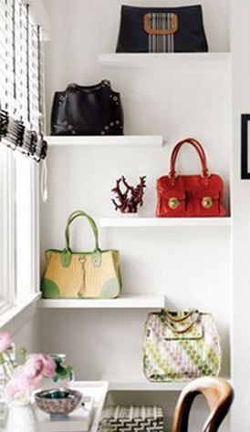 floating shelf handbag storage ideas