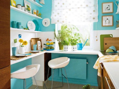 light blue small kitchen