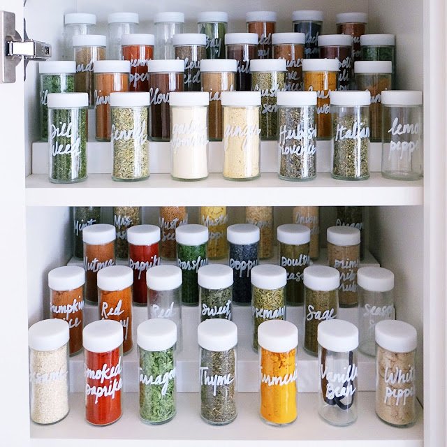 Declutter your spice cabinet with matching storage containers