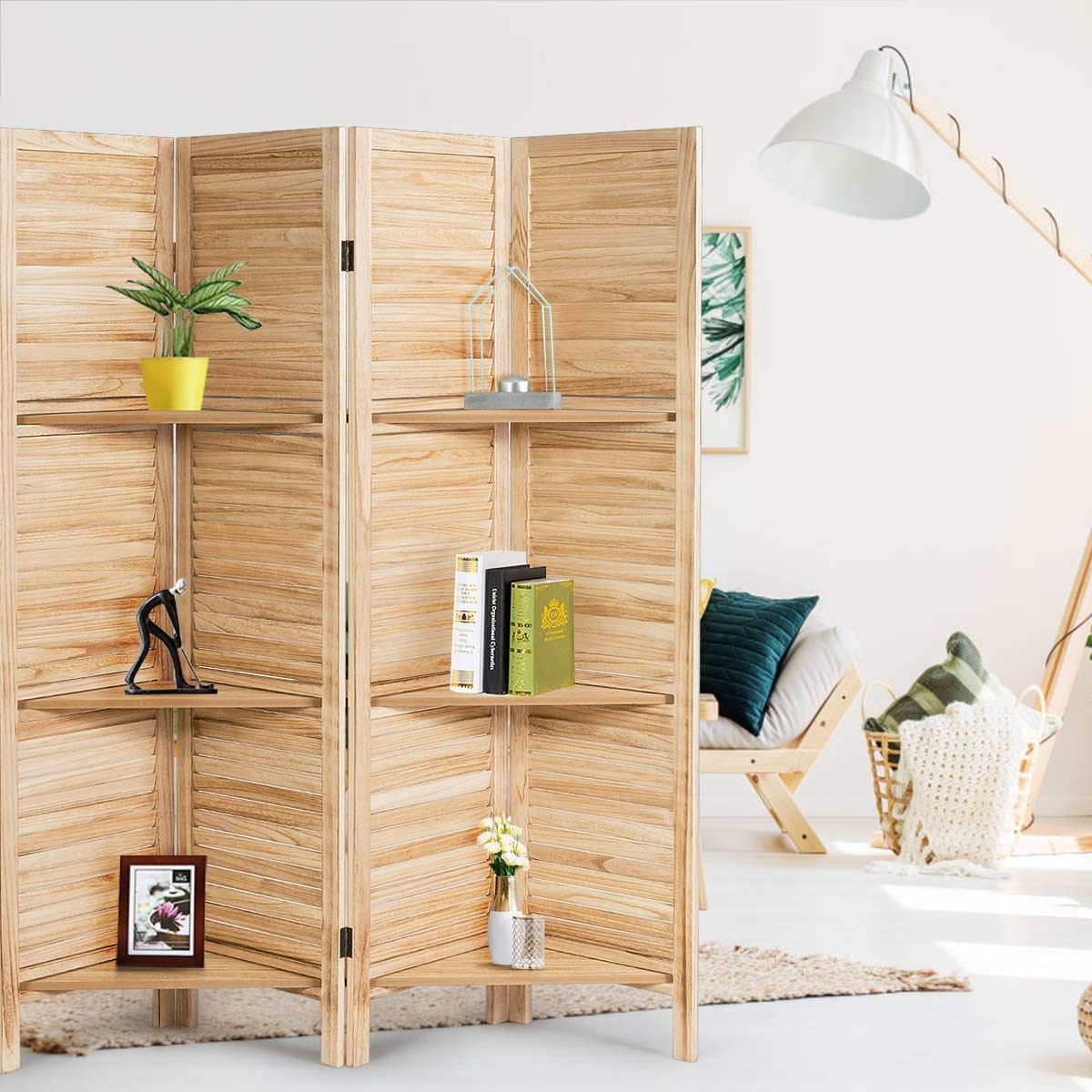 Folding Room Divider Screens With Shelves Small Space