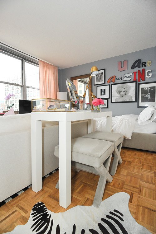 white console table for small studio apartment