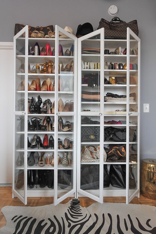 shoe storage cabinet in small studio apartment