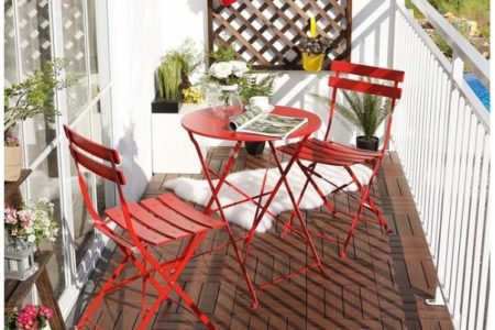 red bistro set for small balcony