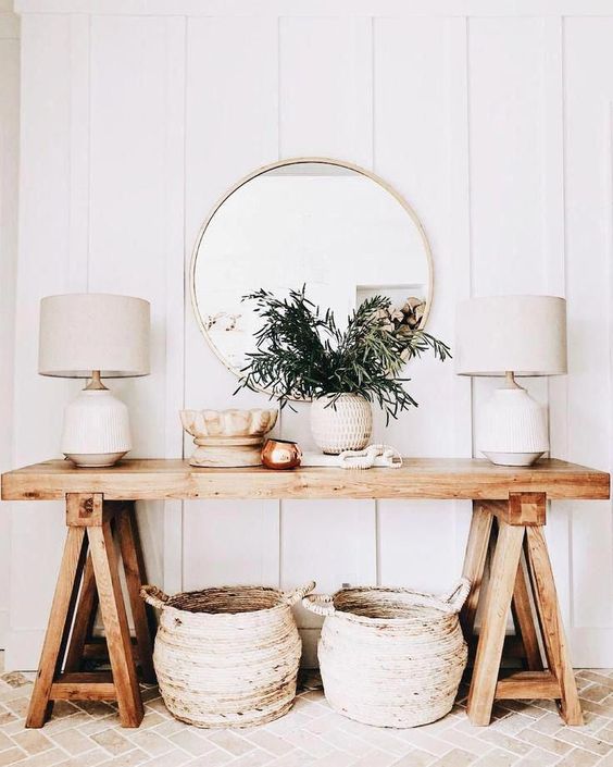 white and wood natural entryway decor