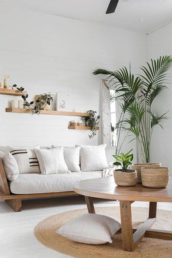 natural white and wood living room decor