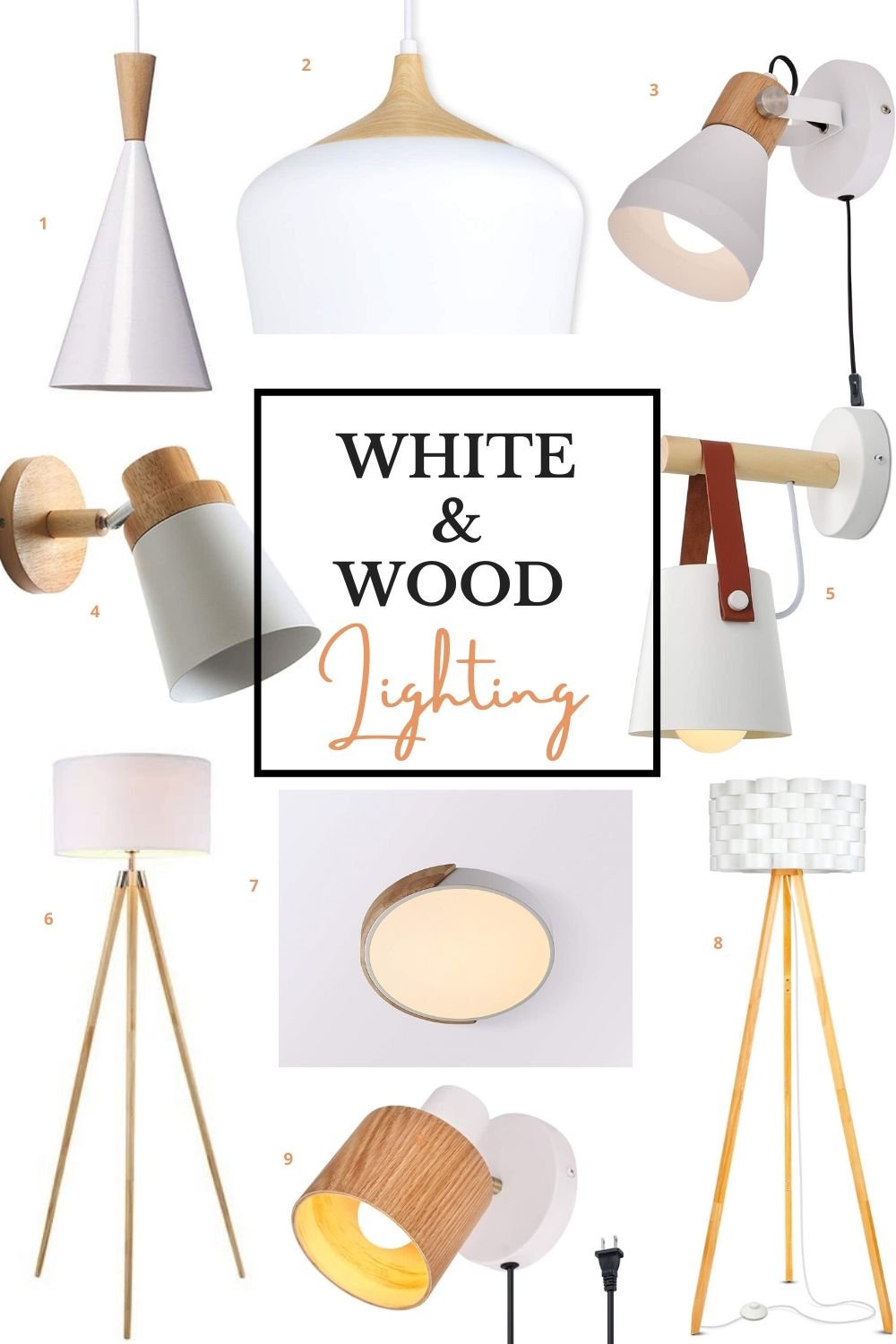 white and wood scandinavian lighting fixtures