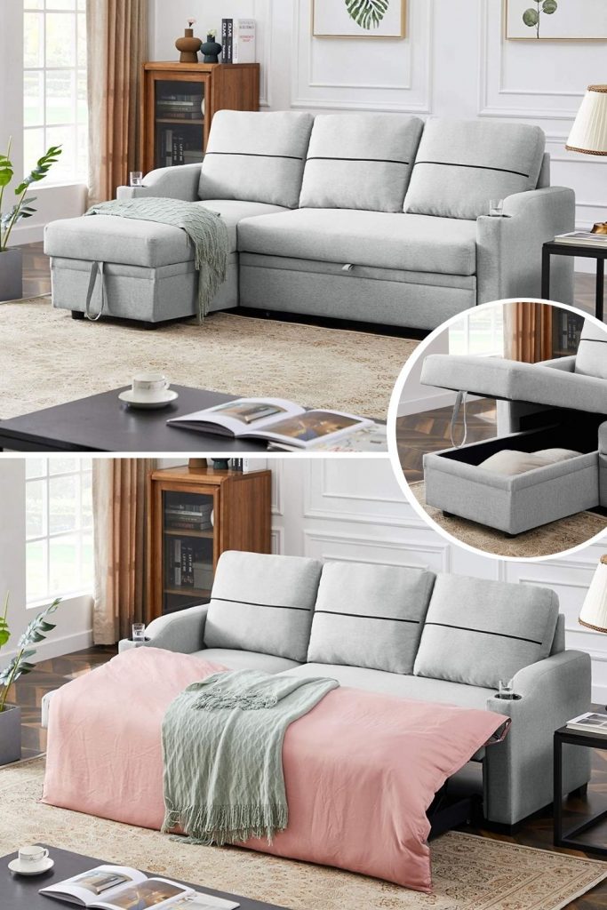 gray sleeper sectional sofa for small living room