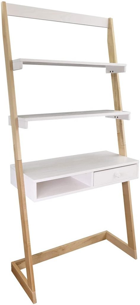 white and wood ladder desk for small spaces