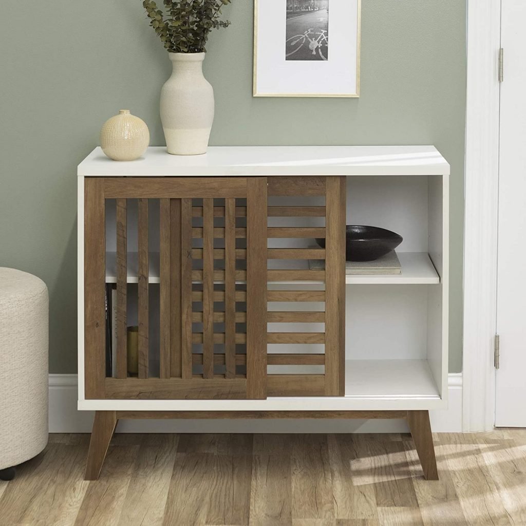Rustic Oak & White Entryway Storage Cabinet