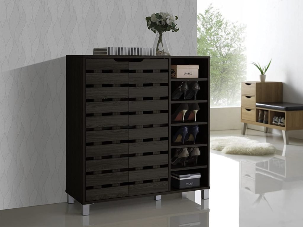 black small entryway shoe storage cabinet