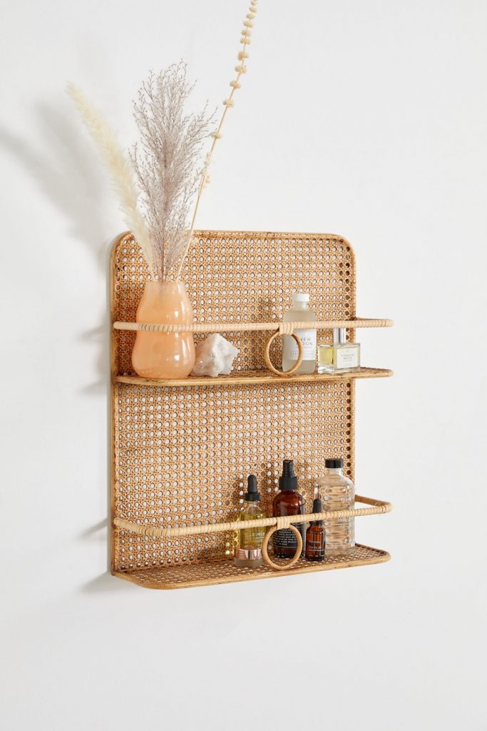 decorative rattan and wicker wall shelf