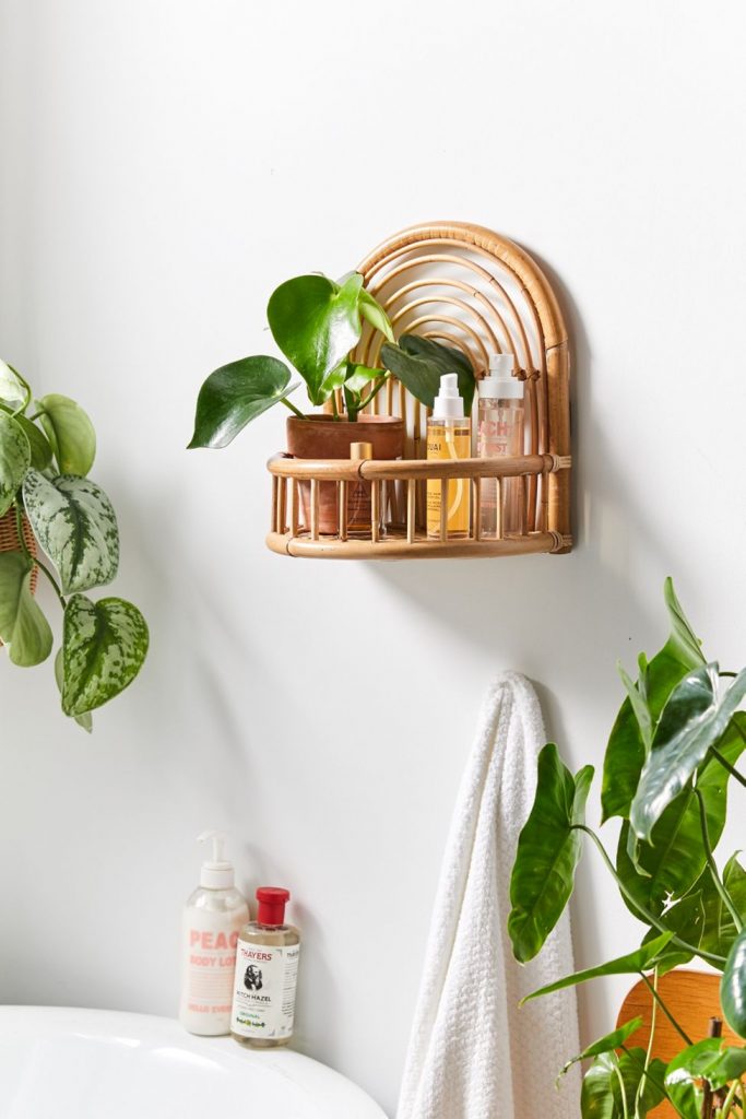 rattan bathroom wall shelf