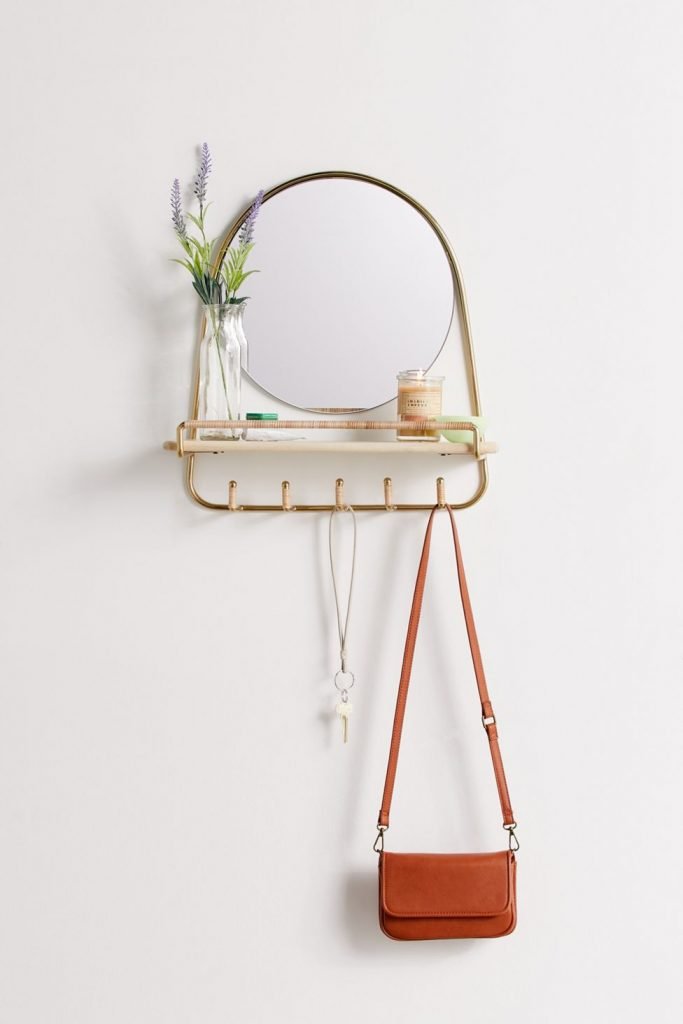 round mirror shelf with hooks