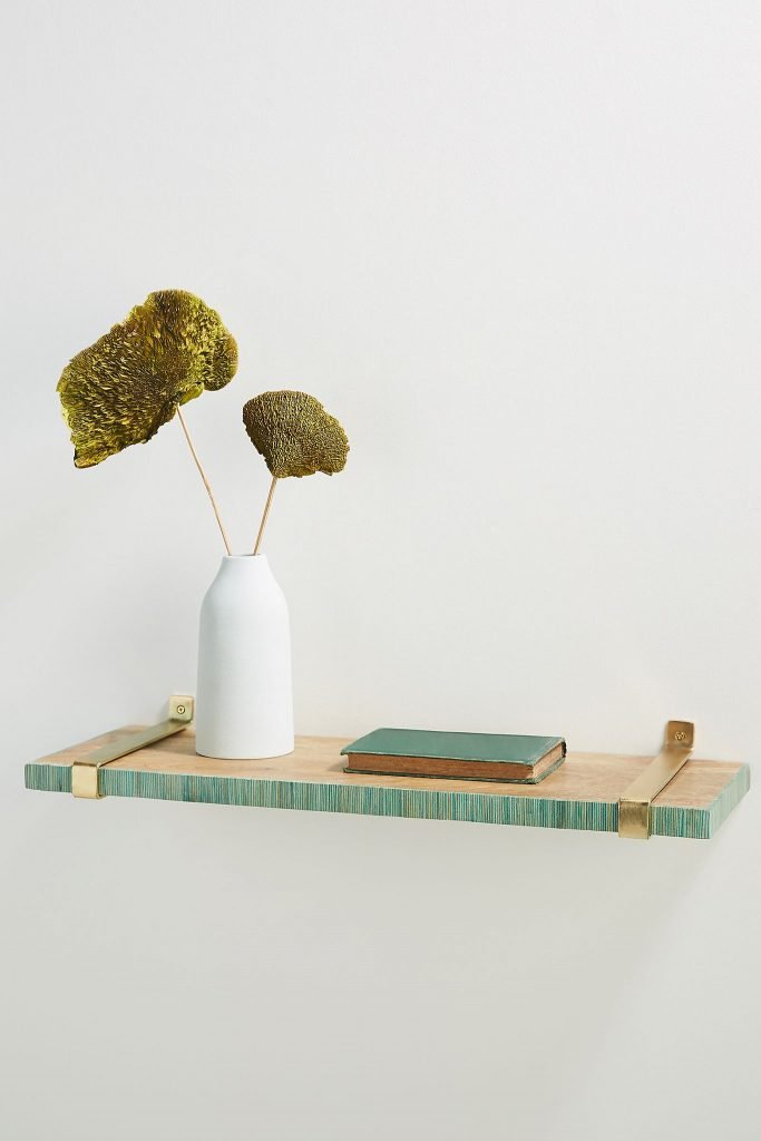 caribbean wood and gold wall shelf