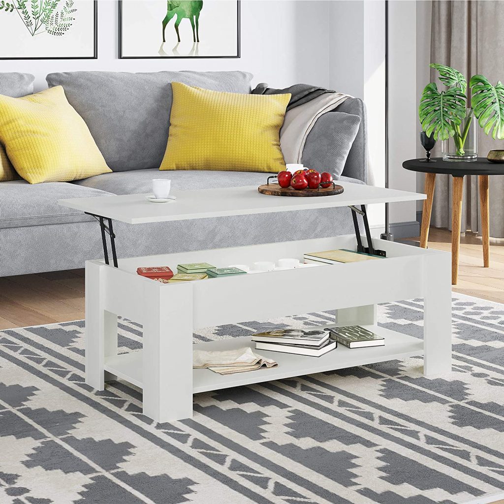 white lift top coffee table with shelf