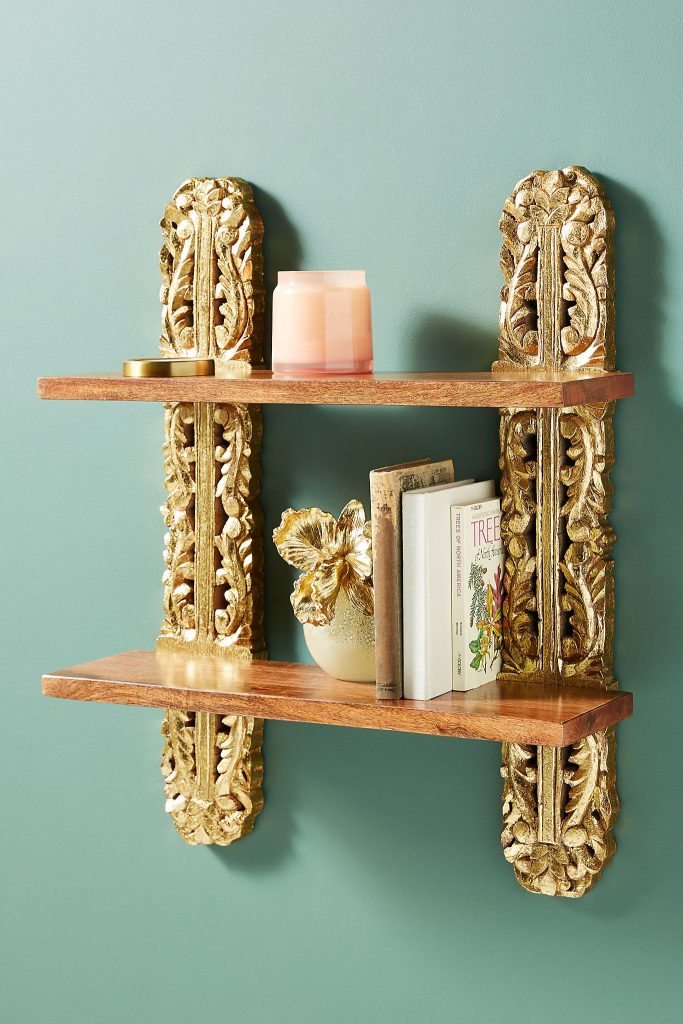 wood & gold decorative wall shelf