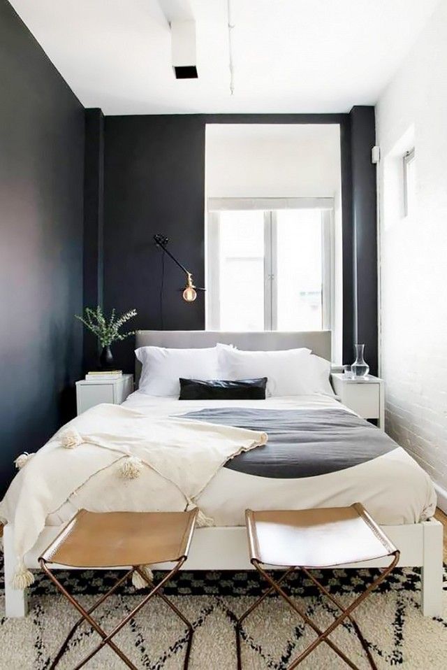 dark accent wall in tiny bedroom