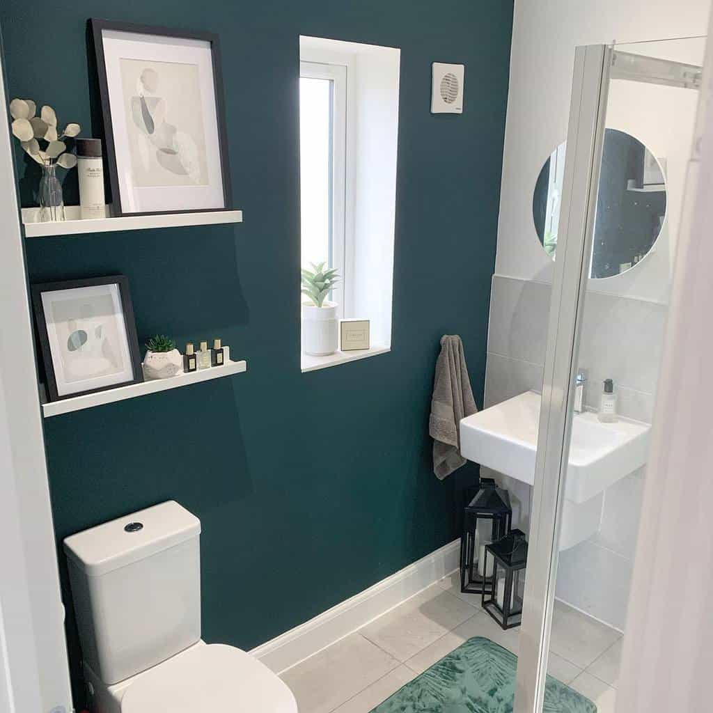 dark accent wall in small bathroom