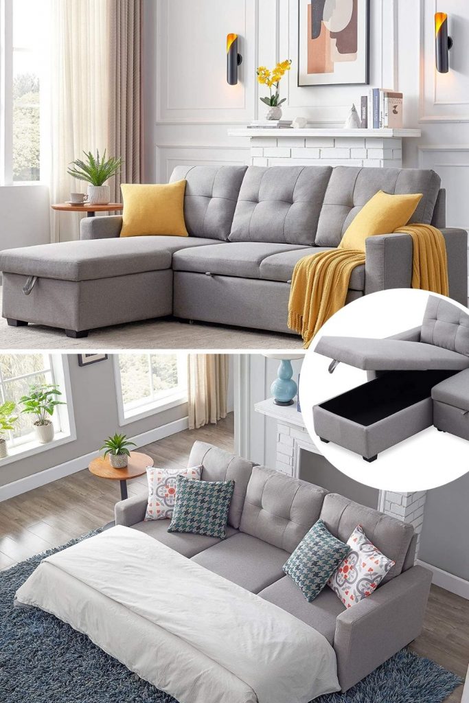 light gray sectional sleeper sofa for small spaces