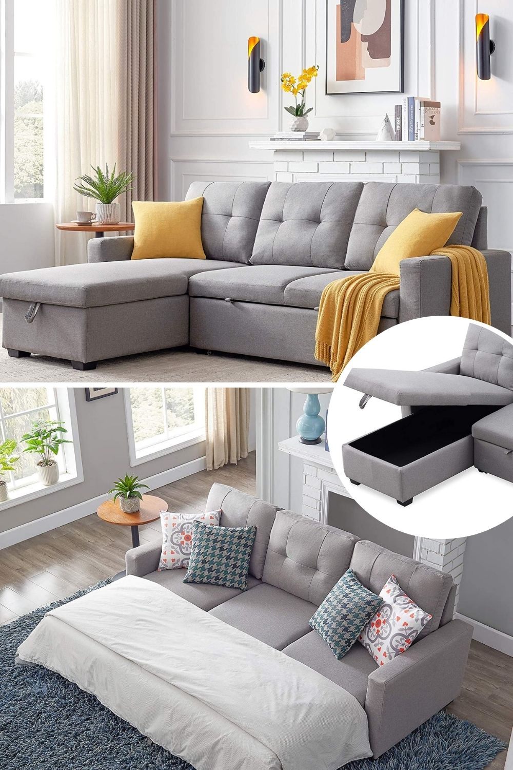 Light Gray Sectional Sleeper Sofa For Small Spaces 