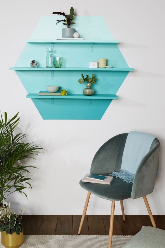 blue ombre color blocking shelves