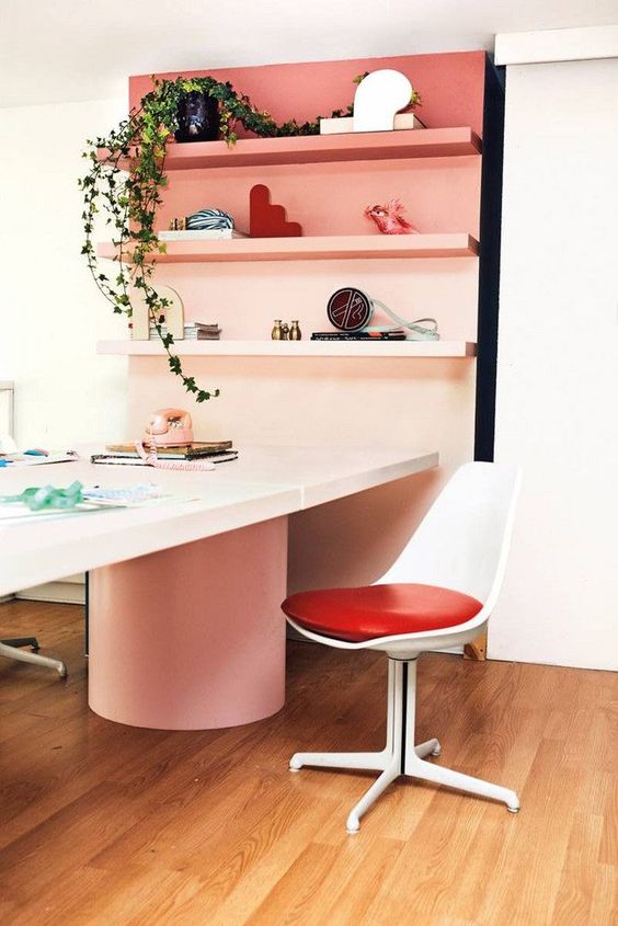 pink and black color blocking shelves