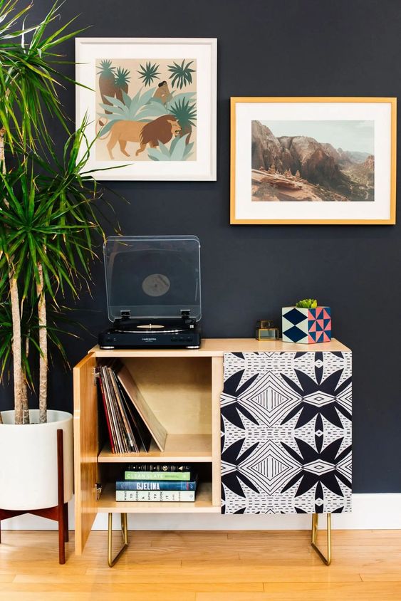 black and white small modern credenza