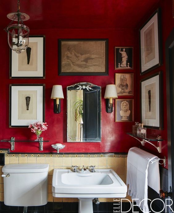 dark red vintage bathroom