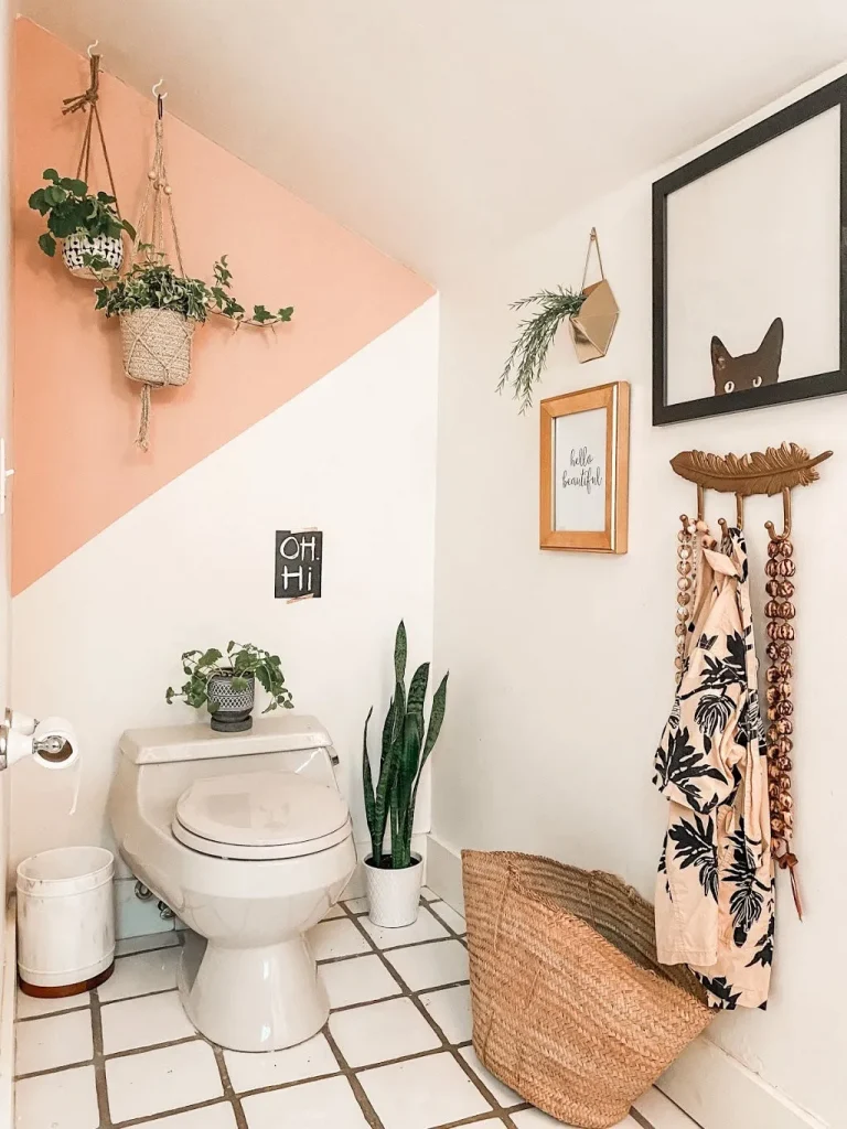 color block accent wall in bathroom