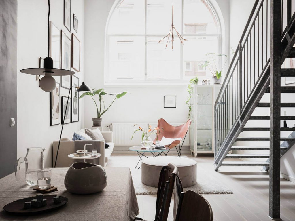 small loft apartment with large window