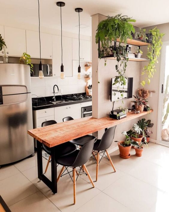 built in kitchen table in small kitchen