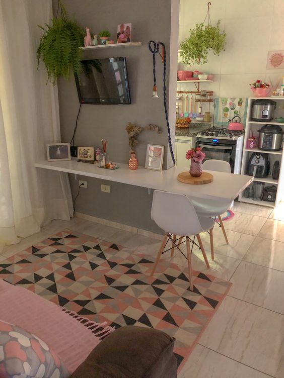 built-in kitchen table in tiny kitchen