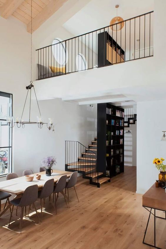 loft apartment with large book shelf